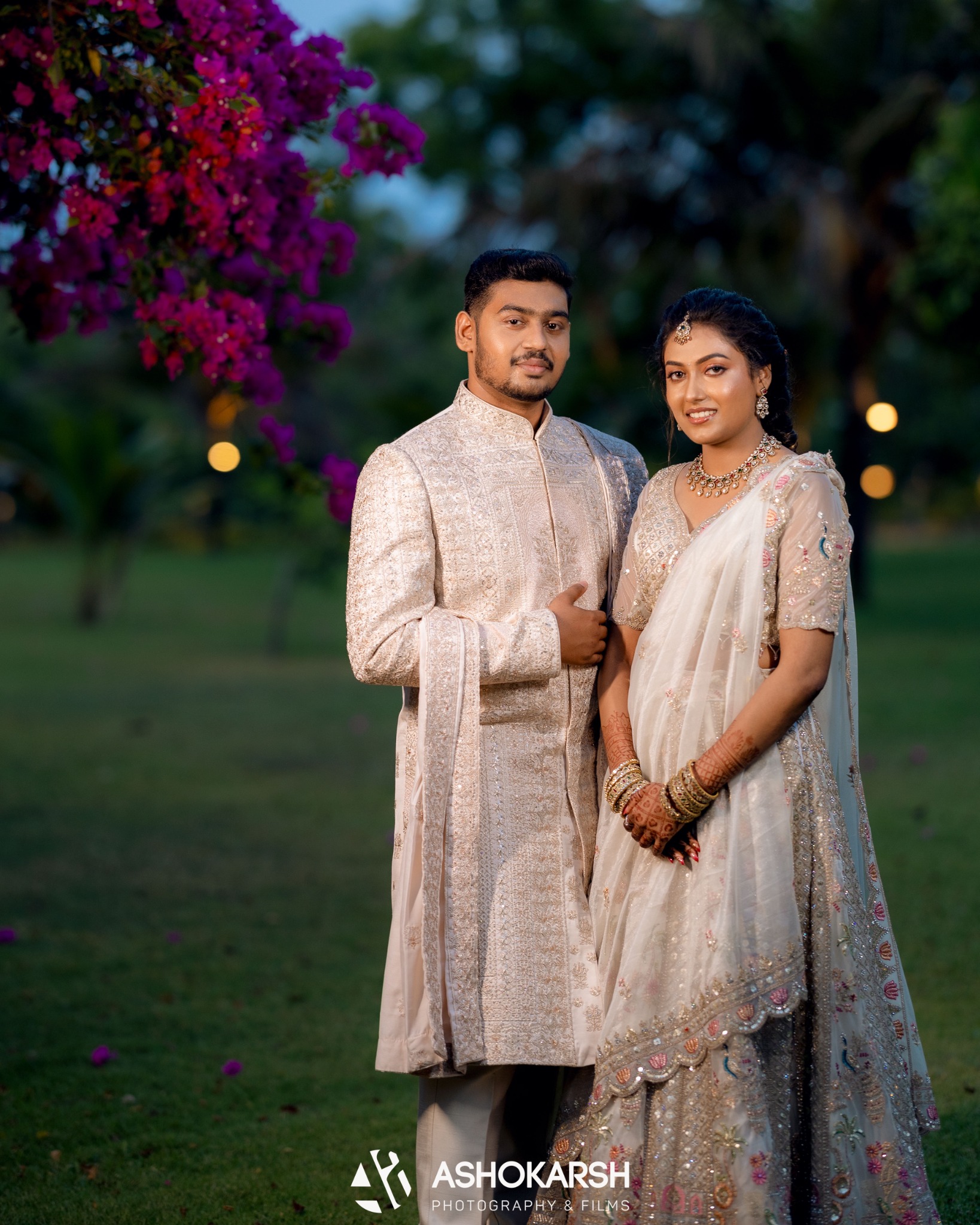 Karthik and Priya together in a garden